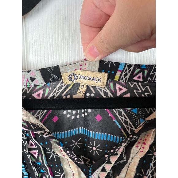 Democracy Sheer Black Blue Boho Print Chiffon Tassel Western Blouse 1X - Picture 5 of 11